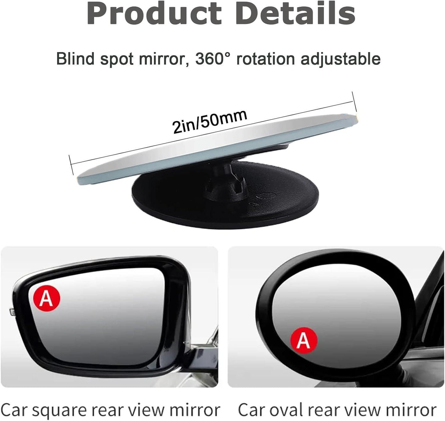 360° Adjustable Car Blind Spot Safety Mirror (Pack of 2)